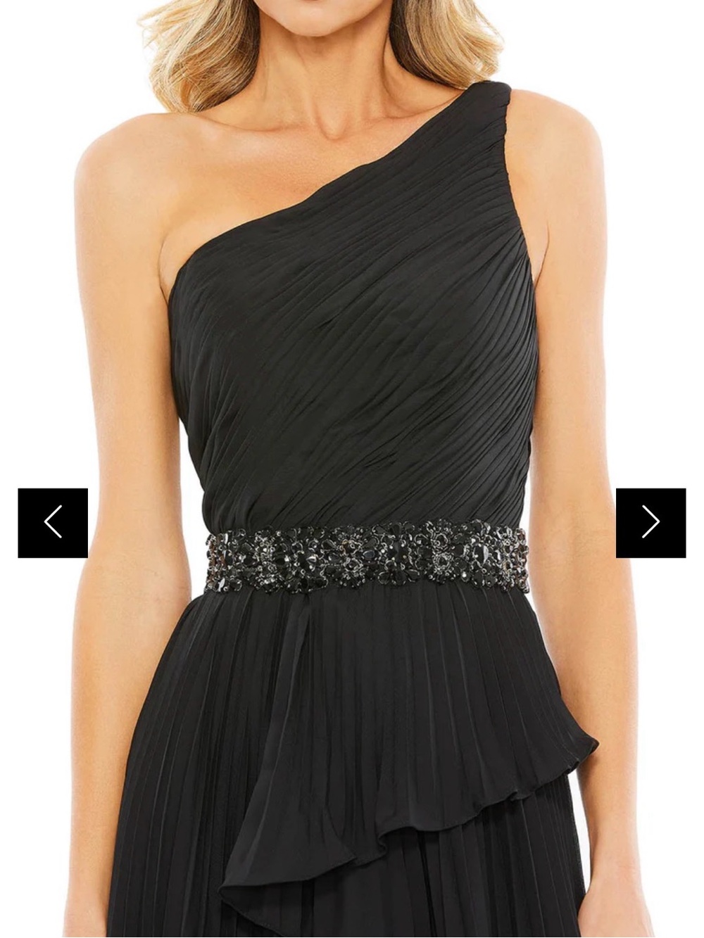 Mac Duggal Black One Shoulder Chiffon Gown Beaded Waist Formal Dress Size 6 - Picture 3 of 12